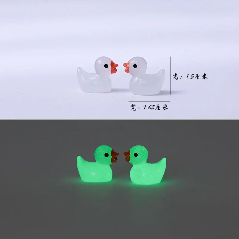 100/200PCS Mini Fluorescent Duck Ornament Miniature Figures Tiny Duck Resin Handicraft Micro Landscape Dollhouse Decoration