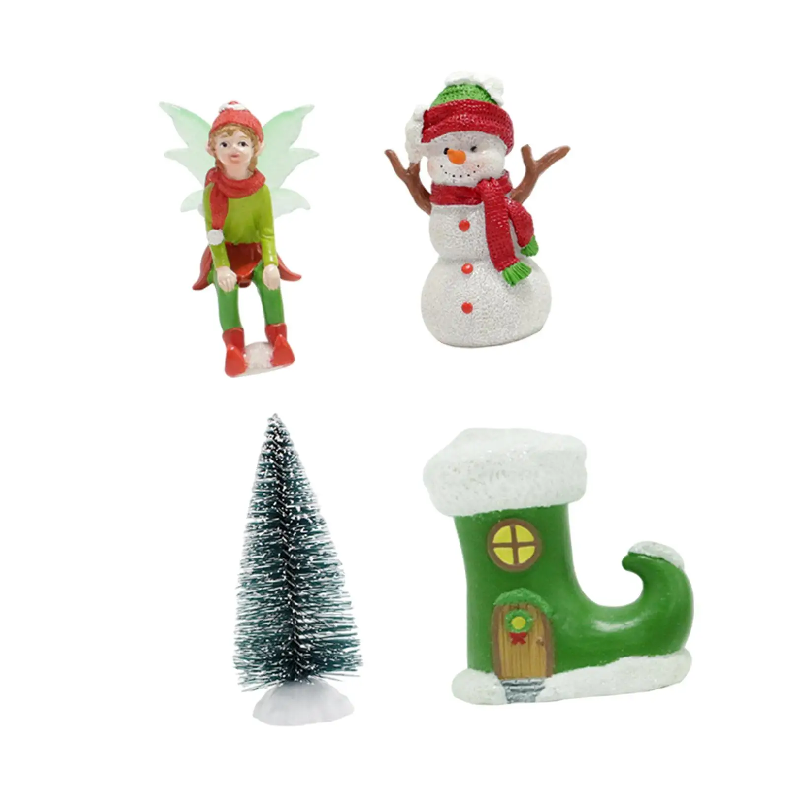 4x Christmas Figurines Elf Snowman Tree Boot Convenient Easy to Use Wear Resistant Sturdy Resin Lawn Ornaments for Yard Present