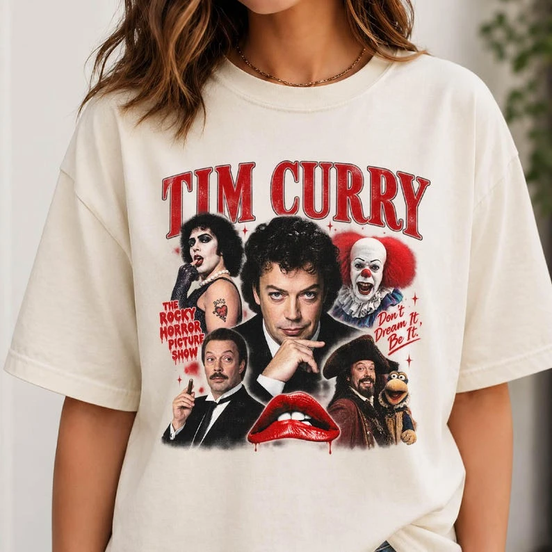 Tim Curry Shirt RIP Tim Curry Tribute Tee, Retro Hollywood Fan Gift Classic Movie Inspired  Rest In Peace Tim Curry Fan T Shirt