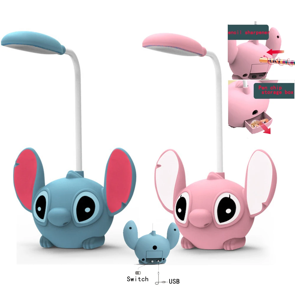 1-3pcs Disney Lilo & Stitch Led Desk Lamp With Pencil Sharpener Foldable Light Cute Desk Lamp Usb Recharge Light Gift