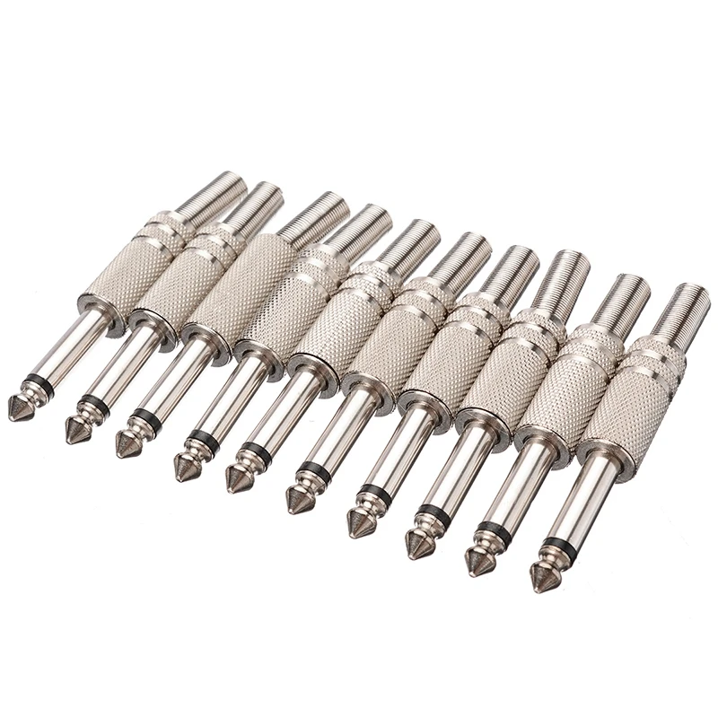 6.35mm Mono Amplifier Plug 1/4Inch Male Mono Monaural Jack Audio Cable Connector Plug Microphone Audio Connectors 10Pcs