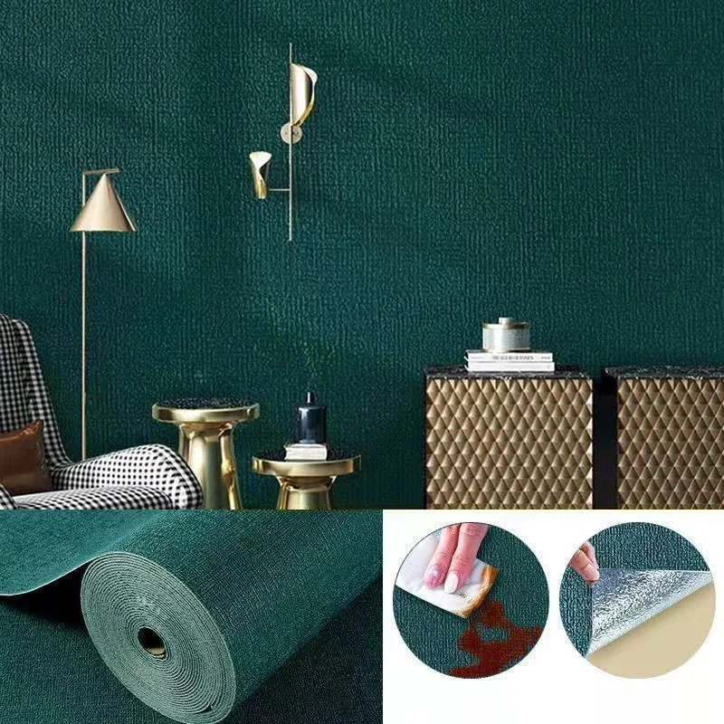 50cmX2.5/10m Linen 3D Foam Wallpaper Self-adhesive PVC Solid Color Thickened Waterproof Background Wall Renovation Wall Stickers