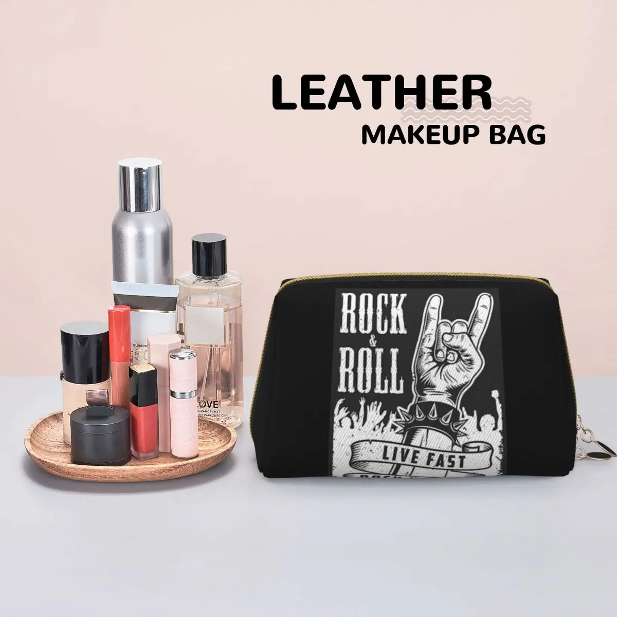 Rock Star Skull Rock N Roll Women Cosmetic Bags Travel Makeup Organizer Pouch Toiletry Storage Dopp Kit Case