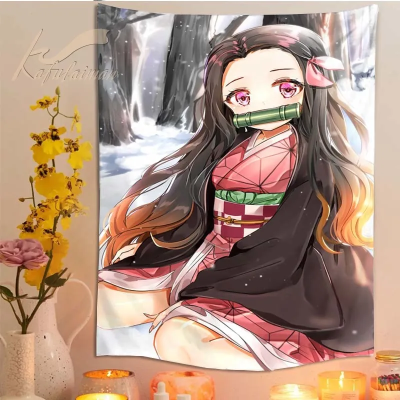 Tapestry Nezuko Kamado Demon Slayer Tapestry Bohemian Wall Hanging Polyester Home Background Wall Decoration Sofa Bed Decoration