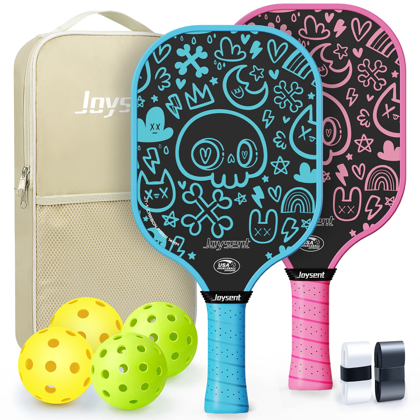 raquette-de-pickleball-joysent-usapa-t300-en-fibre-de-carbone-pp-nid-d'abeille-14-mm-ensemble-de-raquettes-de-pickleball-ultralegeres-pour-debutants-hommes-et-femmes