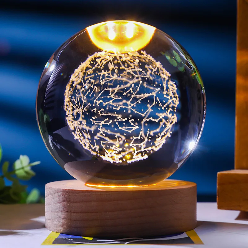 USB LED Night Light Galaxy Crystal Ball Table Lamp 3D Planet Moon Lamp Bedroom Home Decor for Kids Party Children Birthday Gifts