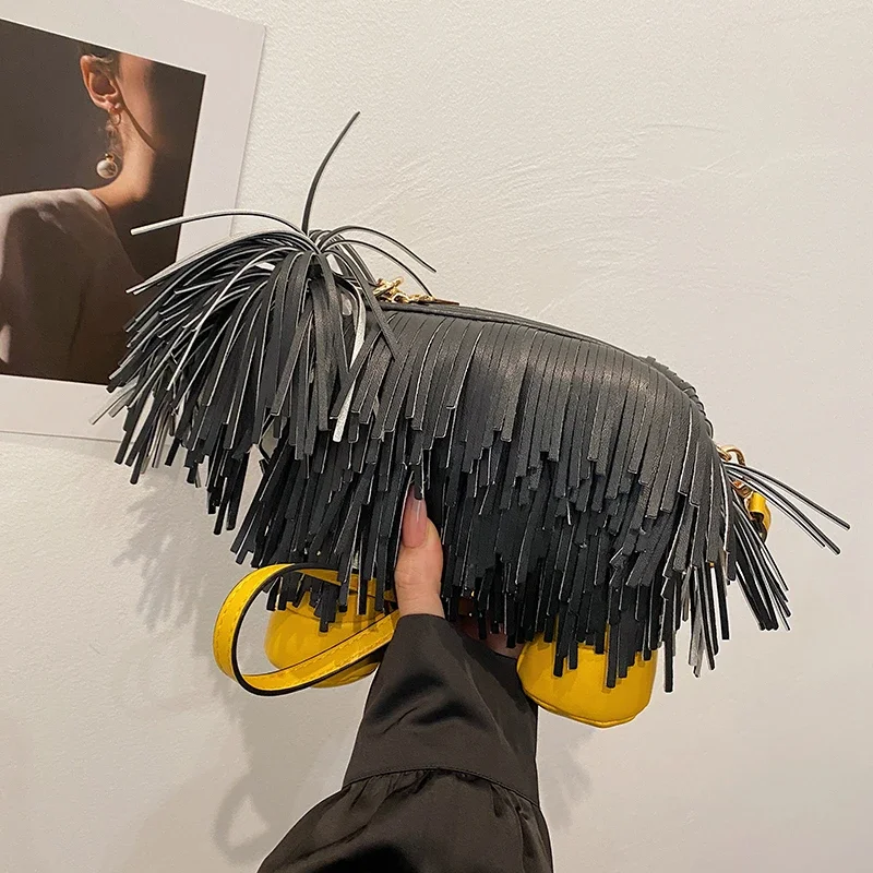 High-end PU Unique Dog Shape Shoulder Bags Personality Super Cool High Quality Tassel Women\'s Crossbody Bags 2024 Fashion New