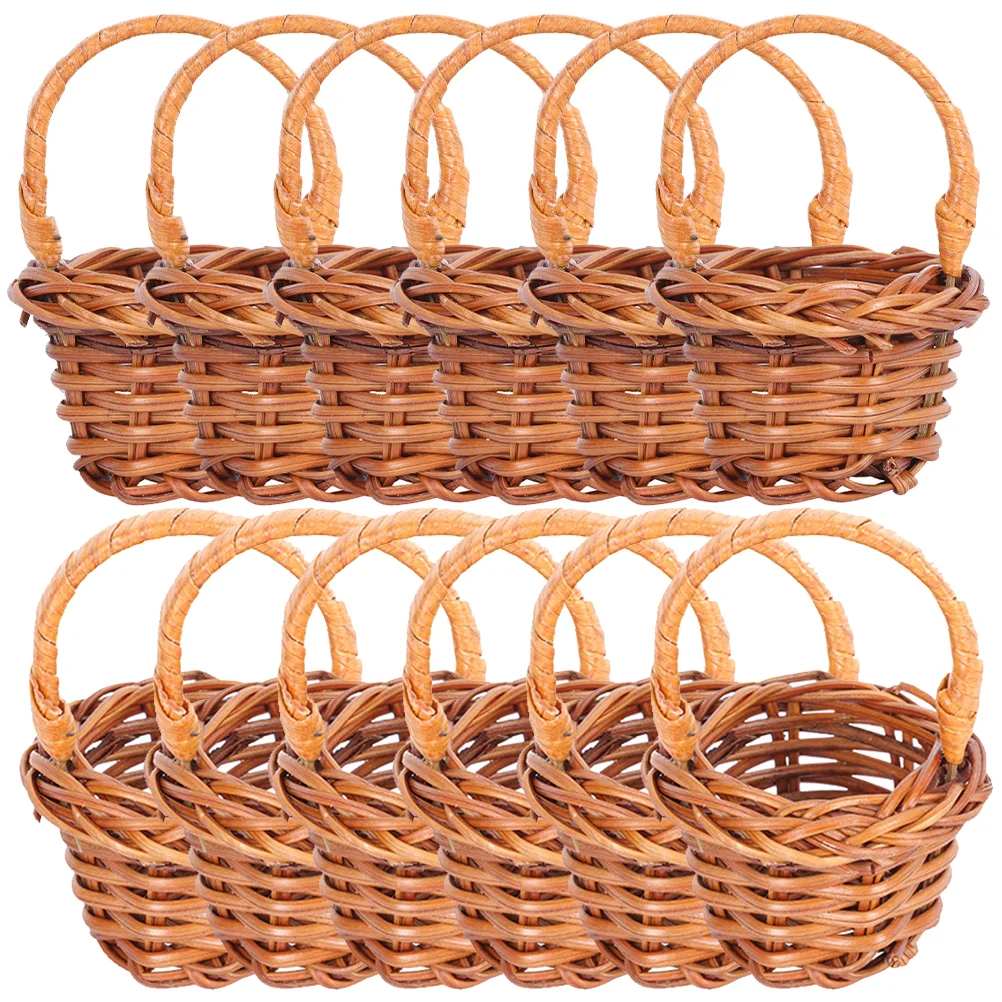 

12 Pcs Mini Shopping Basket Favors Hamper Decoration Collapsible Laundry Baskets Storage Craft Small Weaving Picnic Girl