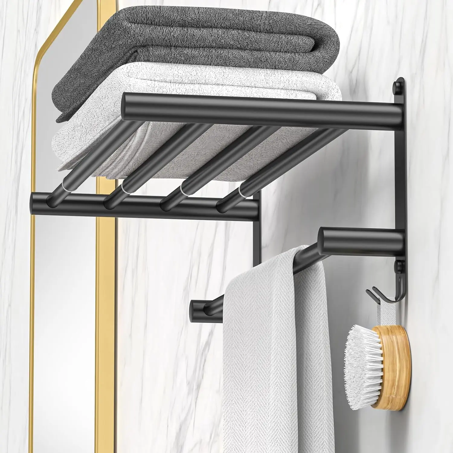 

Black Adjustable Towel Bar for Bathroom Wall Mount17-30.7inch Adhesive Shower Towel Rack Stainless Steel Bath Towel Holders f