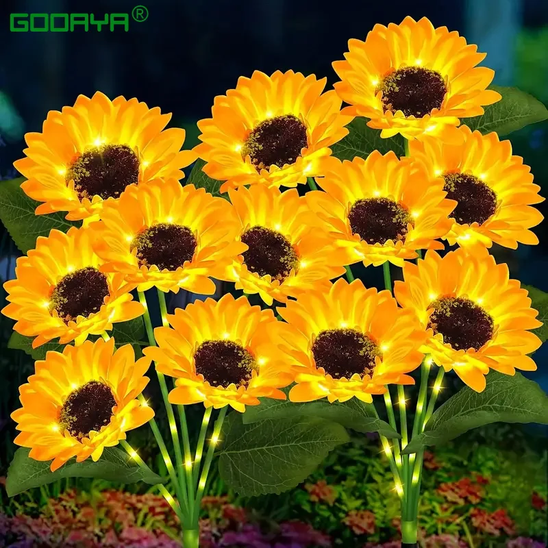 3 Heads LED Solar Simulation Sunflower Light Garden Yard Lawn Night Lights Landscape Lamp Home Decoration Christmas Flower Light