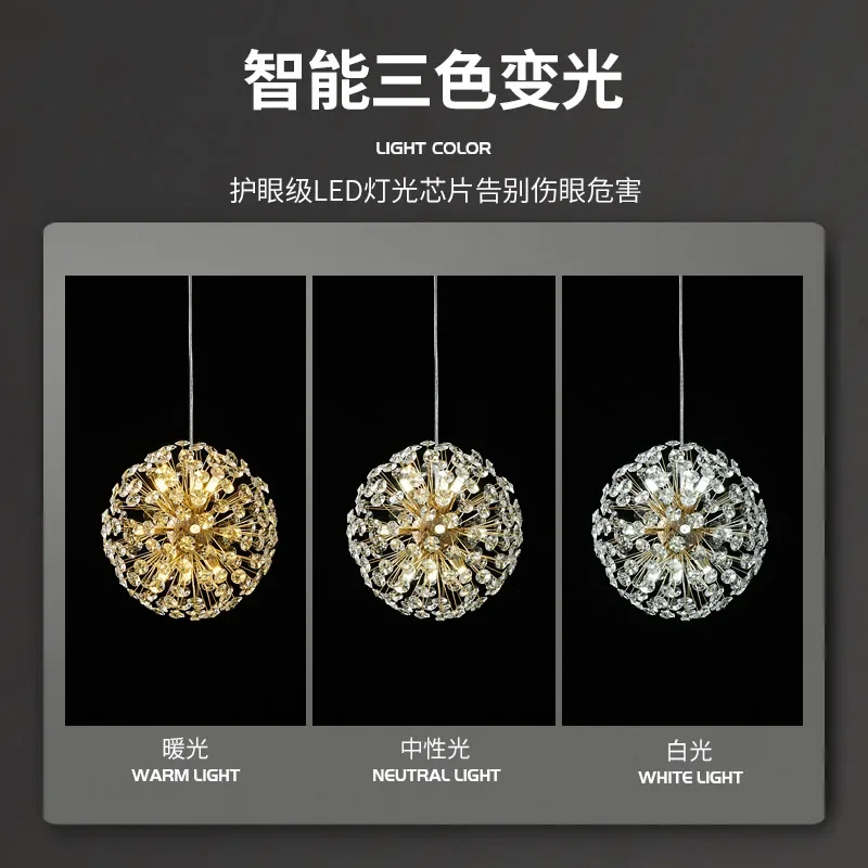 Light Luxury Crystal Dandelion Chandelier Spark Ball Modern Bedroom Light Restaurant Bar Lighting