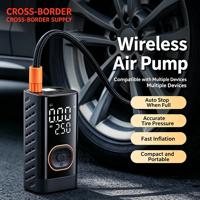 150PSI Motorcycle Air Pump Wireless Portable Pump Digital Tire Inflator Air Compressor Emergency Light Output for Bicycle Ball