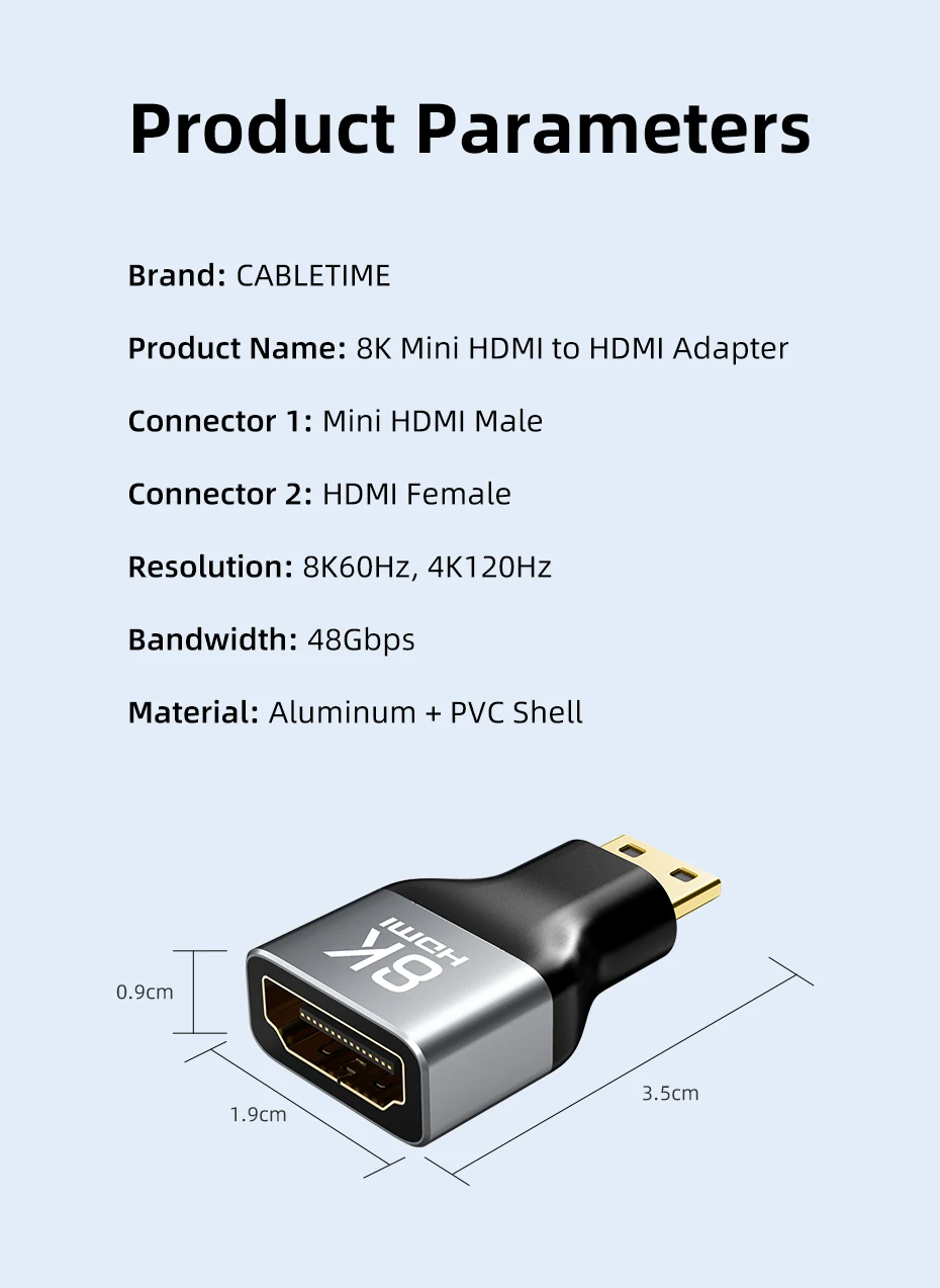 CABLETIME Mini-HDMI-Adapter Mini/Micro HDMI auf HDMI-Adapter 8K 60Hz für Raspberry Pi ZeroW Camcorder Laptop HDMI Mini-Adapter – Detail 10