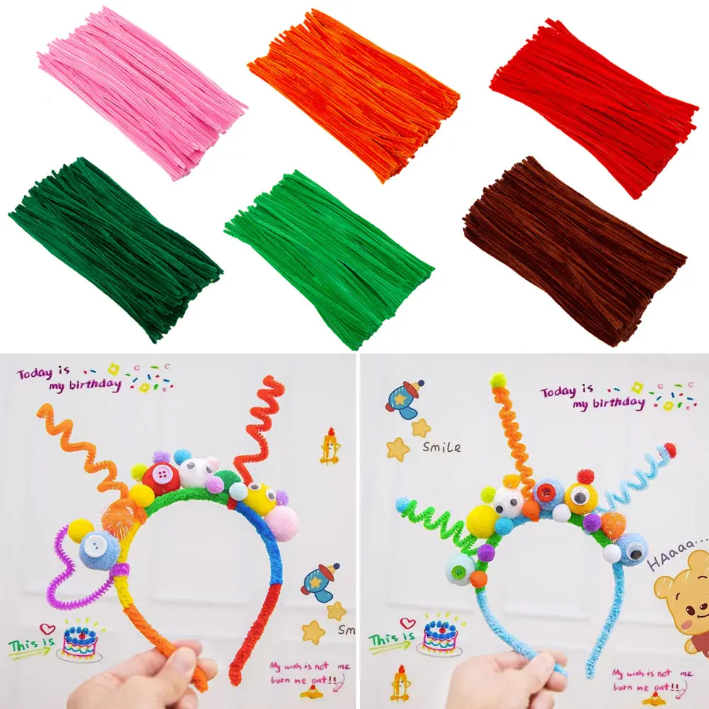 Criativo Chenille Stem Pipe para Crianças, DIY Brinquedos Educativos Criativos, Sticks Cleaners, Material Artesanal, Plush Strip, Jardim de Infância, 100Pcs