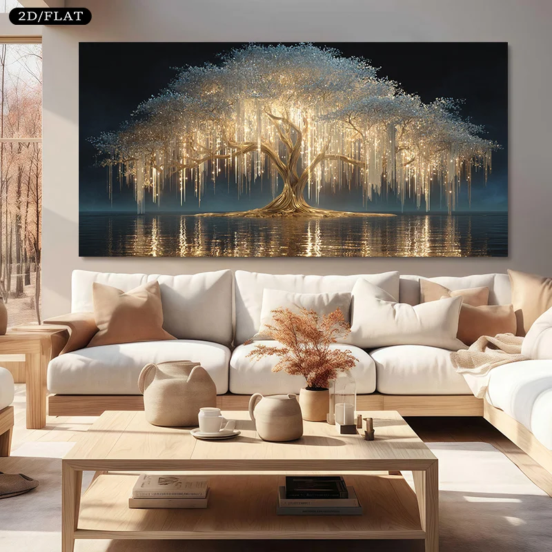 2D Flat,Frameless Canvas Wall Painting Art Decor,Luminous Tree of Life Lighting Home Decor Corridor,Living Room Wall Decoration