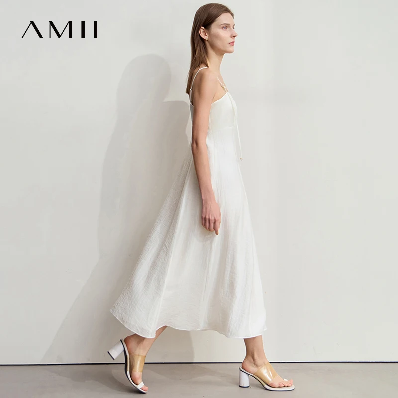 Amii Minimalismชุดเสื้อกั๊ก 2025 ฤดูร้อนชายหาดใหม่เสื้อผ้าผู้หญิงยาวสายรัดบางวรรณกรรมCamiชุดสีขาว 12552110