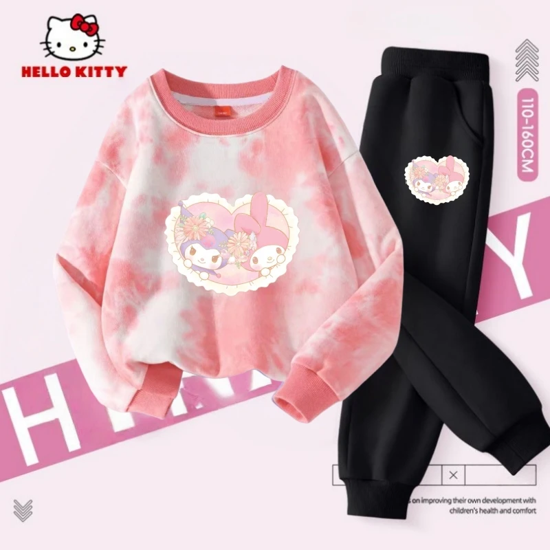 

Осенний комплект одежды Tie Dye для маленьких девочек, детские толстовки Sanrio My Melody, пуловер, топ и штаны, костюм из 2 предметов, детские спортивные костюмы