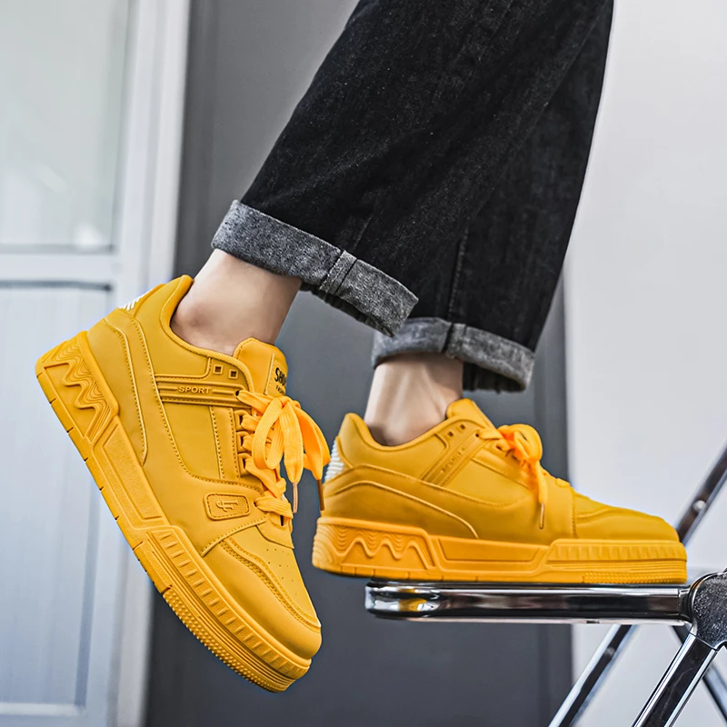 Street Designer Yellow Sneakers Man Fashion Casual Platform Skateboard Shoes For Men Original Outdoor Leather Men's Sports Shoes