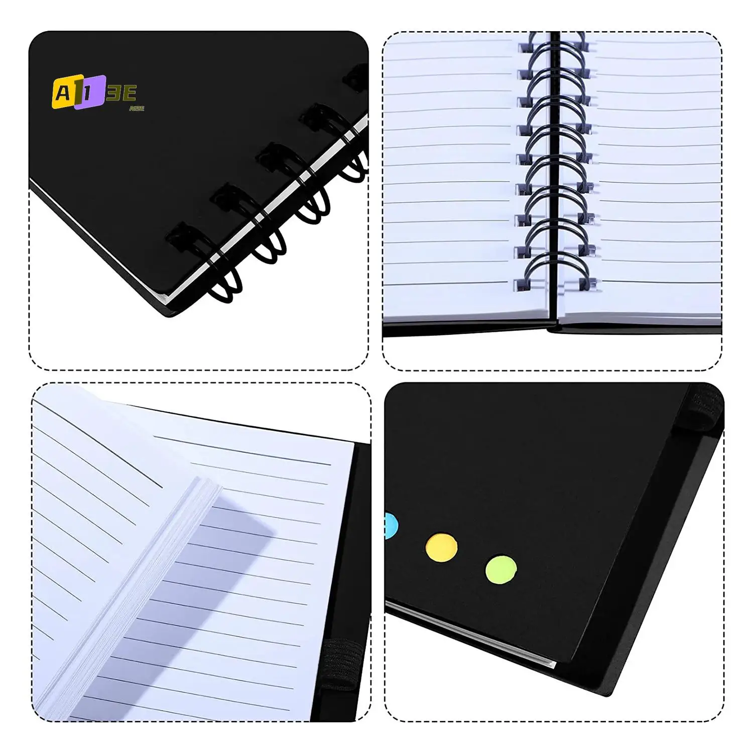 A13E-Pack Of 8 Lined Spiral Notebook Kraft Cover Notepad Notepad With Pen In Stand Page Markers Sticky Notes Color Index Tabs