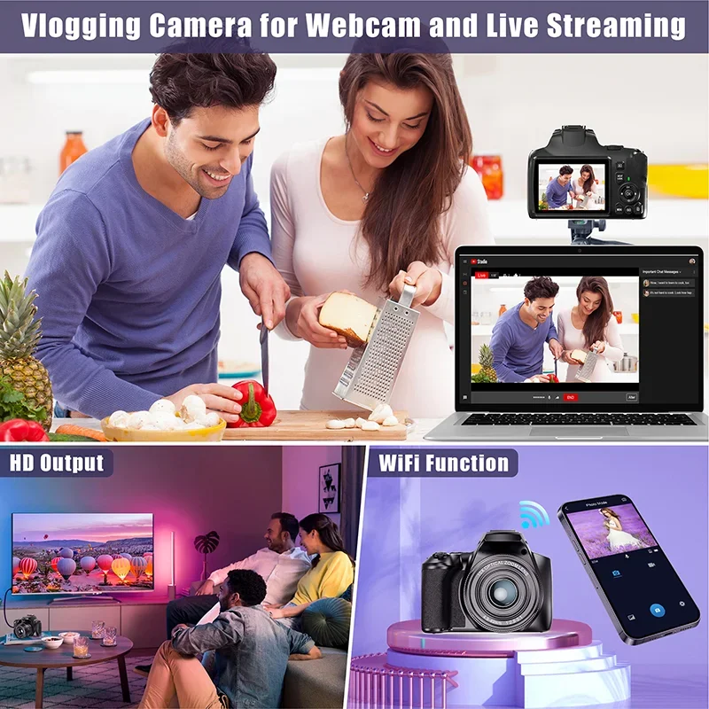 4K Digital Cameras for Photography 10X Optical Zoom DSLR Camera 64MP Youtube Vlogging SLR Camera Livestream Video Camcorder