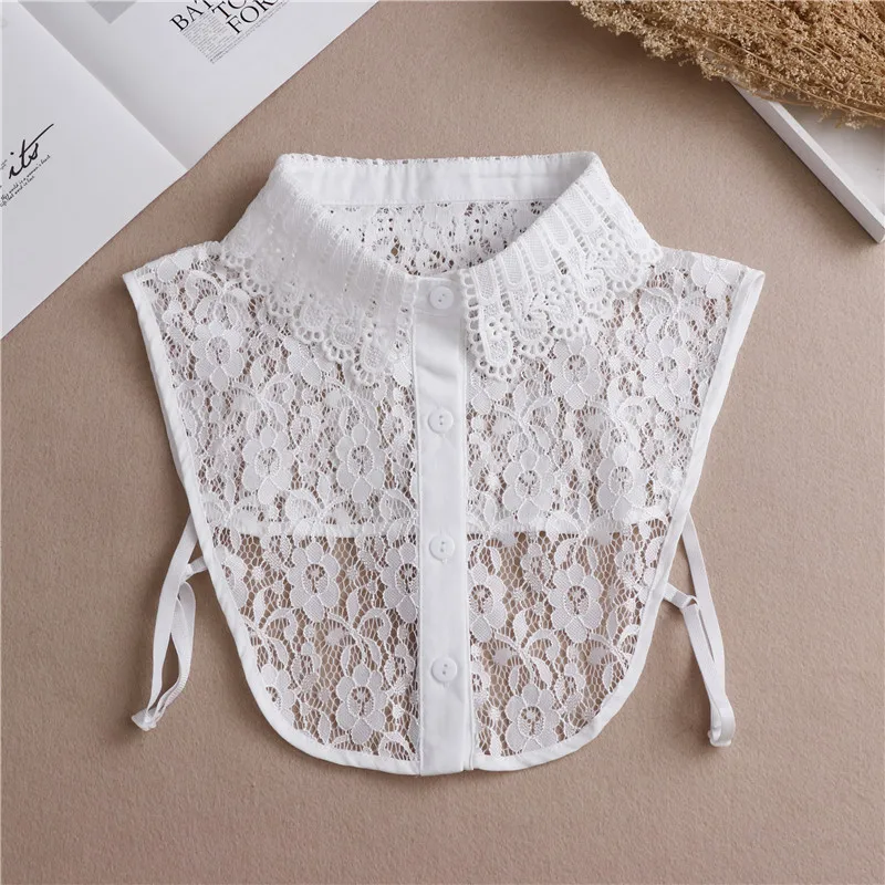 Collar falso bordado blanco para mujer, chal para hombros, cuello de camisa desmontable, cuello falso de encaje, solapa, accesorios para blusa
