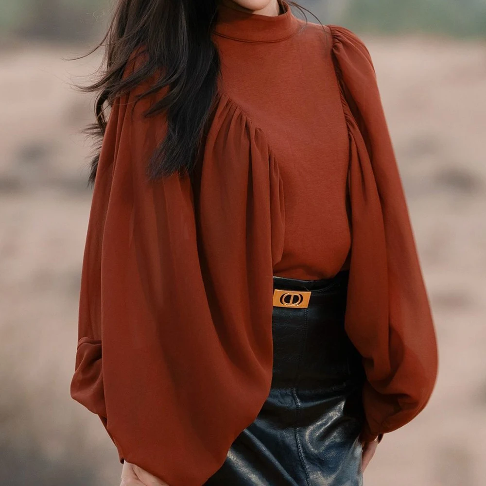 

2025 early autumn court style bat sleeve fashion temperament design top oversized t shirt y2k top vintage