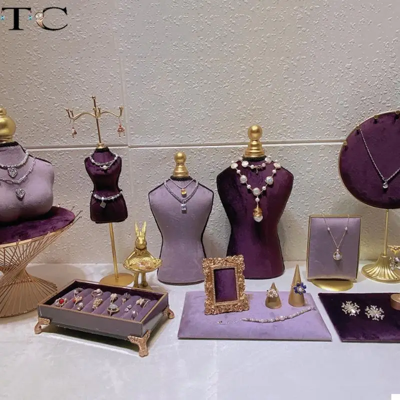 Fashion Purple Series Jewelry Necklace Earring Display Stand Direct Broadcast Physical Store Jewelry Ring Bracelet Display Stand