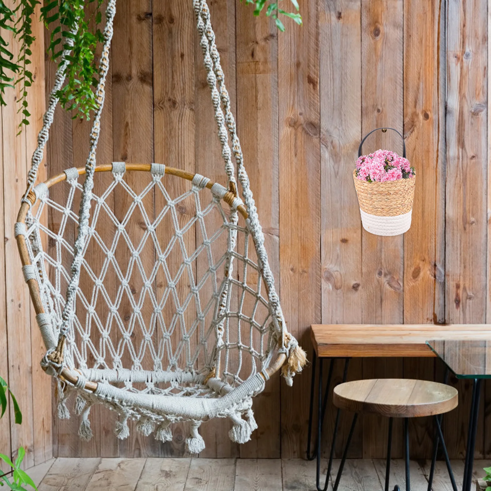 

Woven Storage Basket Rustic Seagrass Plant Pot for Home Garden Decoration Flower Arrangement Organizer Lightweight with Handle