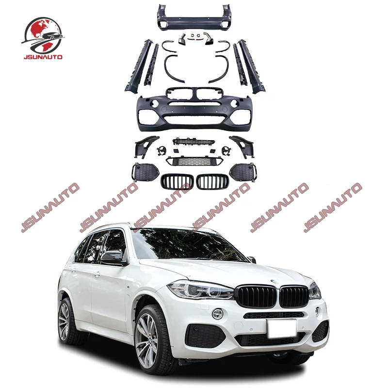 For 2014-2018 BMW X5 To MT Style Front Bumper Side Skirts Fenders FRP Rear Bumper With Tail Throat Auto Accessory