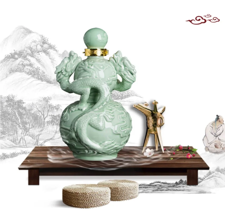 ceramics Empty bottle ornament decoration Double Dragon Playing with Pearl Creative handicrafts calabash Household wine flagon