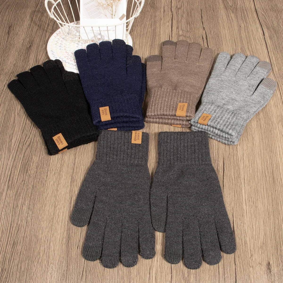 Fashionable Touchscreen Leather Gloves Unisex Solid Autumn Winter Knitted Gloves Adult Size Stylish Handwear For Men And Women