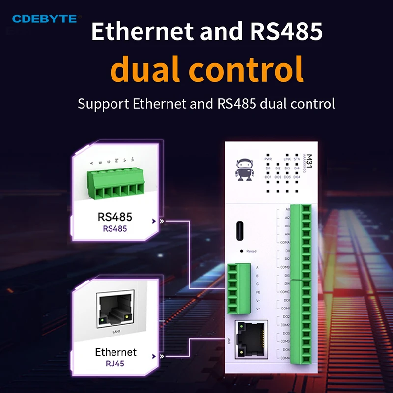 Módulo IO remoto distribuido de adquisición de interruptor analógico RS485 RJ45, serie CDEBYTE M31, expansión de Host Modbus TCP/RTU PNP NPN