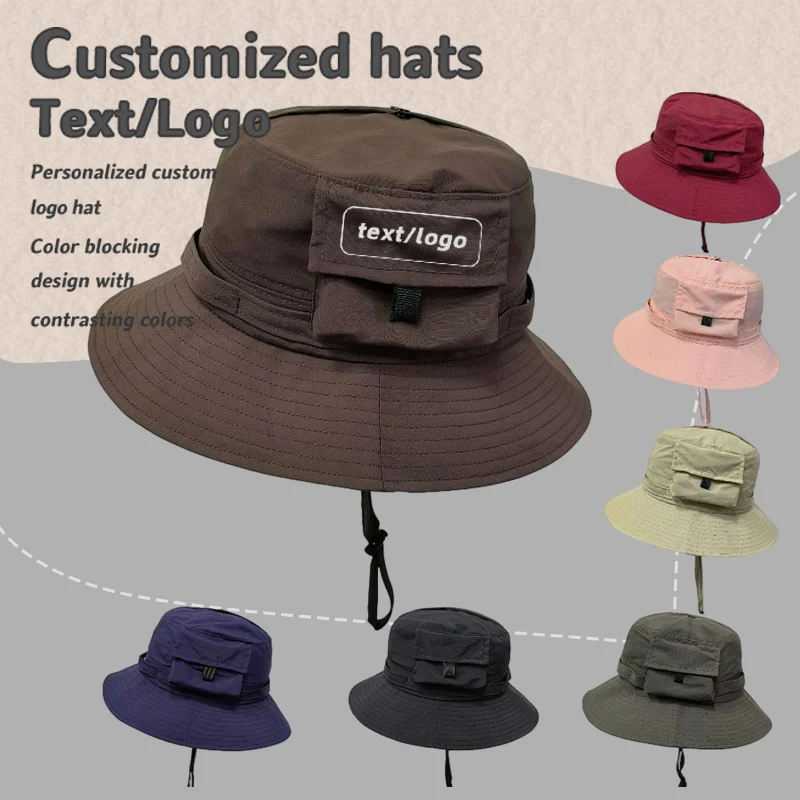 Custom Print Logo Storage Outdoor Sun Cap Summer Quick-drying Sun Protection Hiking Hat Men and Women Hiking Sunshade Bucket Hat