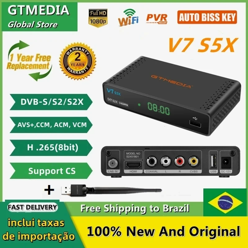 GTMEDIA V7 S5X ECAM uydu TV alıcısı DVB-S/S2X H.265 (8bit) Mgcamd CS IKS ianahtar desteği USB WIFI ile YouTube HD 1080P