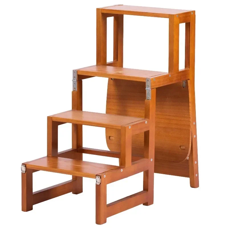 Indoor solid wood ladder stool folding ladder, thickened and reinforced ladder and chair dual-purpose