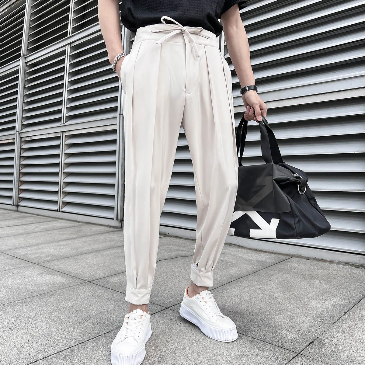 2024 Summer Elastic Waist Drape Suit Pants Men Business Office Casual Pants Male Fashion Loose Social Party Formal Trousers