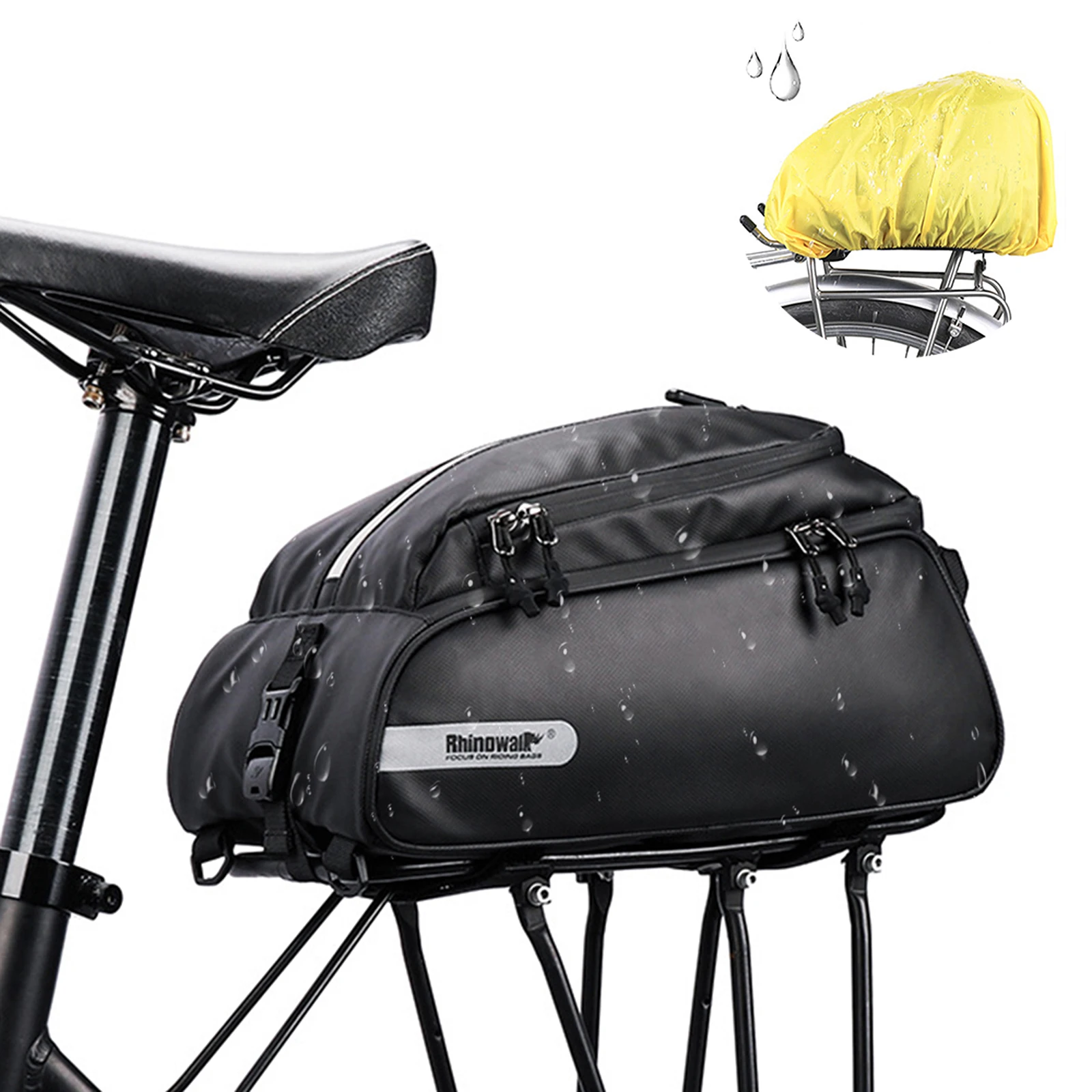 

Multifunctional Bike Trunk Bag Polyester Bicycle Rear Seat Bag with Reflective Strips & Shoulder Strap Waterproof Rear Rack Bag