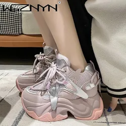 Women Chunky Sneakers 2024 Autumn Breathable Mesh Casual Shoes 10CM Wedge Heels Platform Shoes Chaussures Femme Sports Dad Shoes