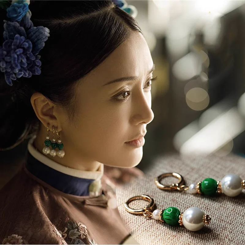 

Pearls Earrings For Women Ethnic Tassel Earings Handmade Qing Dynasty Jewelry Vintage Chinese Drama Story of Yanxi Palace