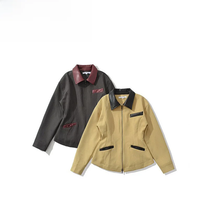 Jaqueta Slim Fit com Detalhes em Couro para Mulheres, Nova Chegada de Outono, Roupas Femininas ZR