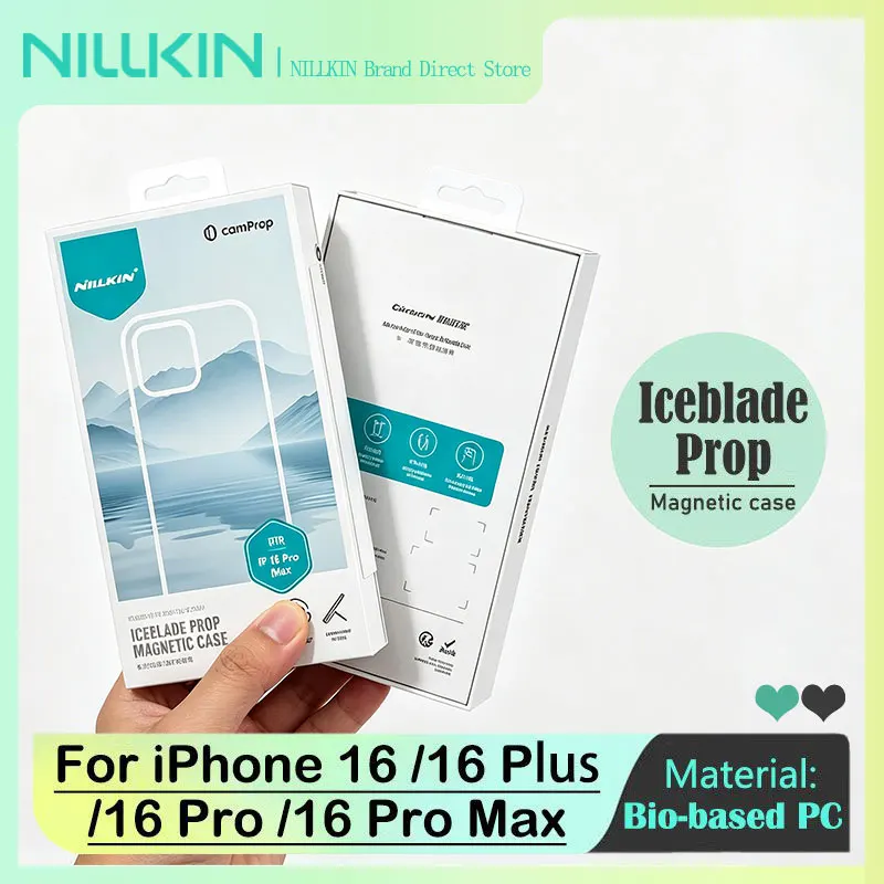 NILLKIN Transparent Magnetic Case for iPhone 16/16 Plus/16 Pro/16 Pro Max, Eco Bio-Based Anti-Yellowing PC, Aerospace Stand
