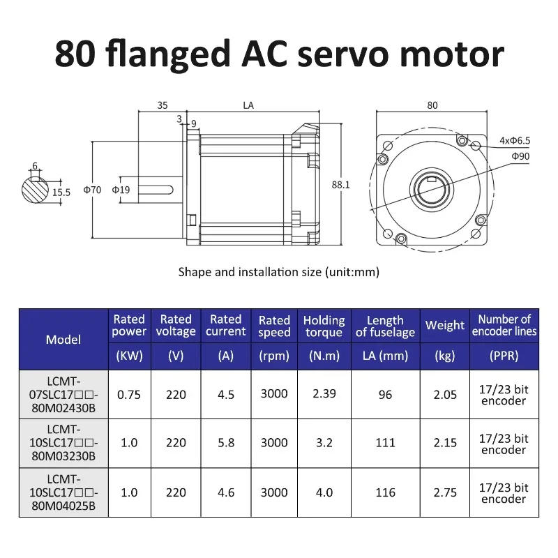 Lichuan Ethercat Servo Motor 750W and 1000W with Servo Driver LC20E Kit 80ST 3000rpm High Speed Motor for CNC Milling Machine