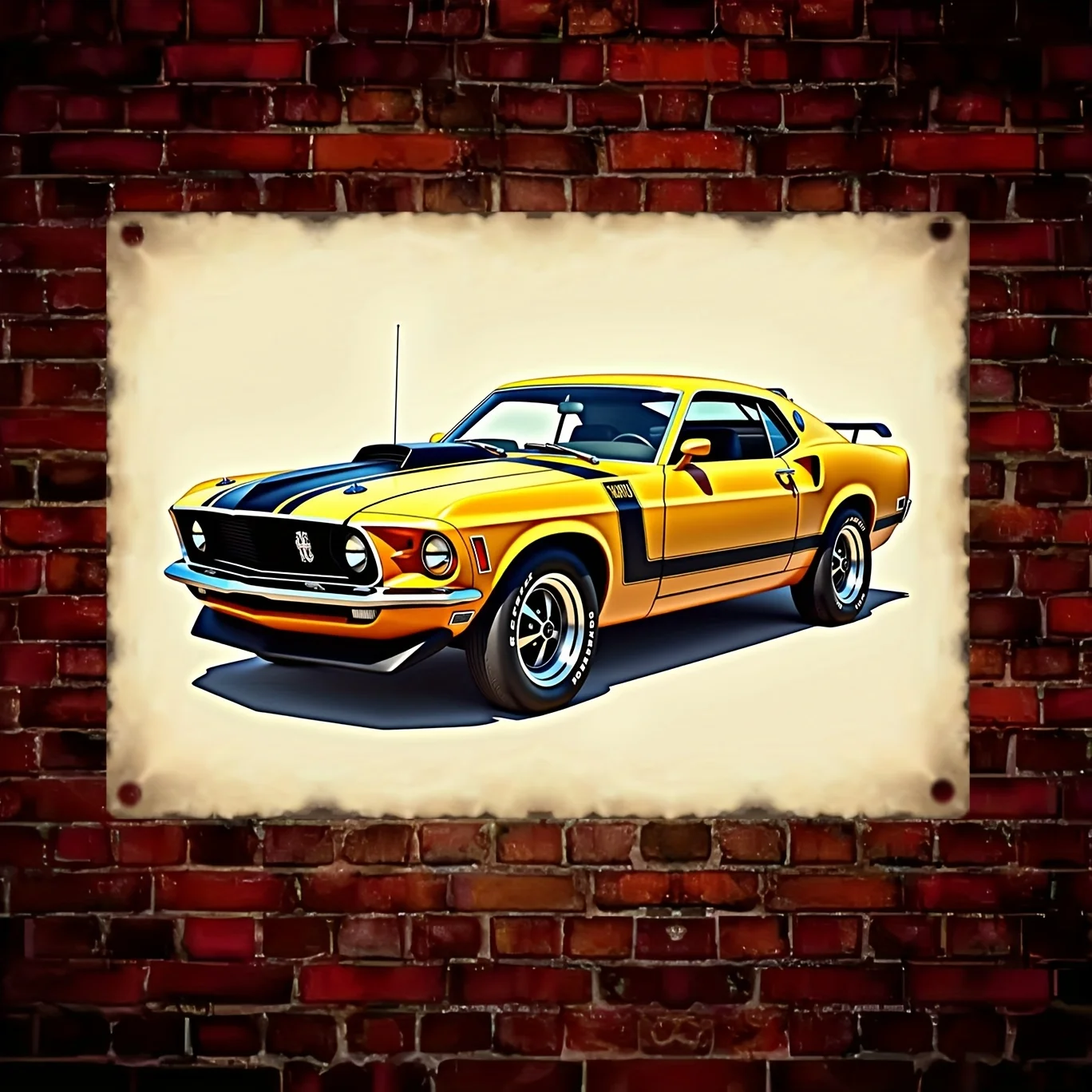 Classic Car Tin Sign - Retro Metal Wall Art Decor, Weatherproof with Pre-Drilled Holes,  , Vibrant Yellow & Black Design for Ho