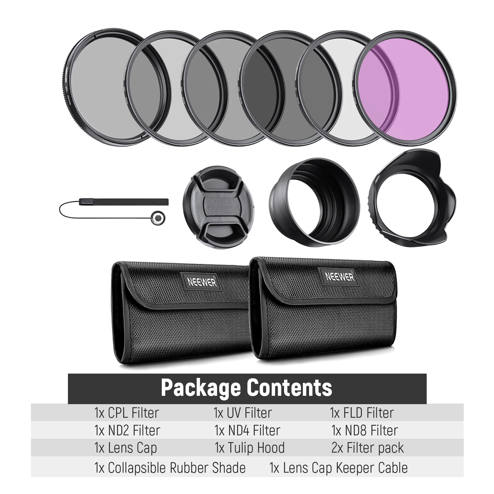 NEEWER Objektivfilter-Set: UV-, CPL-, FLD-, ND-, ND4- und ND8-Objektivblende und Objektivdeckel, kompatibel mit Canon Nikon Sony Panasonic DSLR – Detail 9