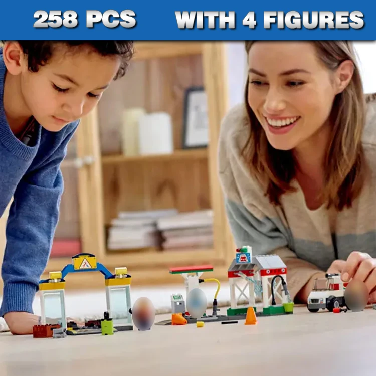 

258 шт., городской гараж, центр, буксирный грузовик, спортивная мойка автомобилей, насос бензонасоса, цистерна 10651, набор строительных блоков, совместимый с моделью