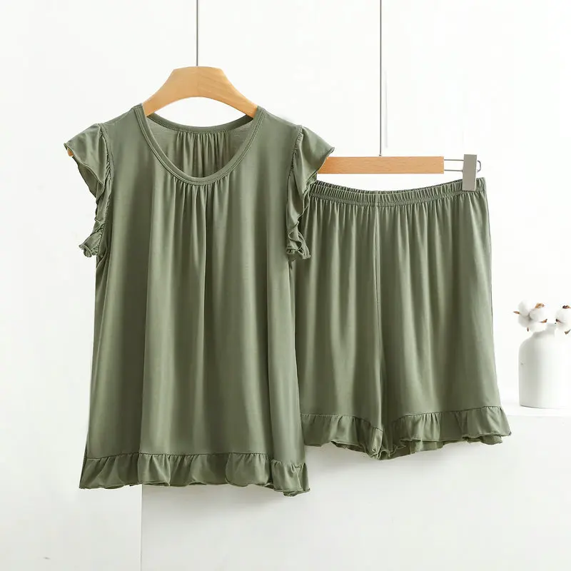 Modal Lace Vest and Shorts Pajama Set for Women, Peter Pan Collar Home Wear, Loose and Thin Two-Piece Outfit for Summer image 3