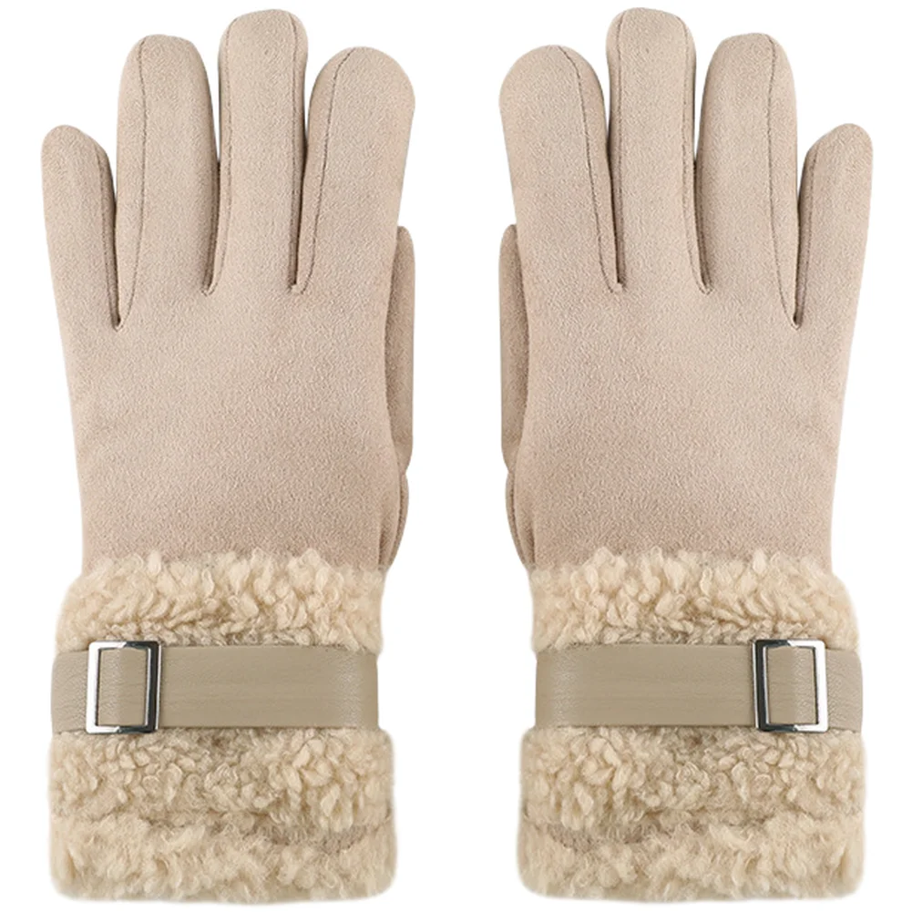Women's Winter Cycling Gloves Fleece Lined Suede Shell Windproof Thermal with Extended Cuff for Cold Weather Use