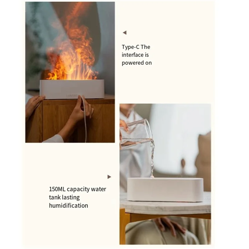 A97G Flame Air Humidifier Ultrasonic Cool Mist Machine Nebulizer LED Essential Oil Diffuser Easy To Use Black