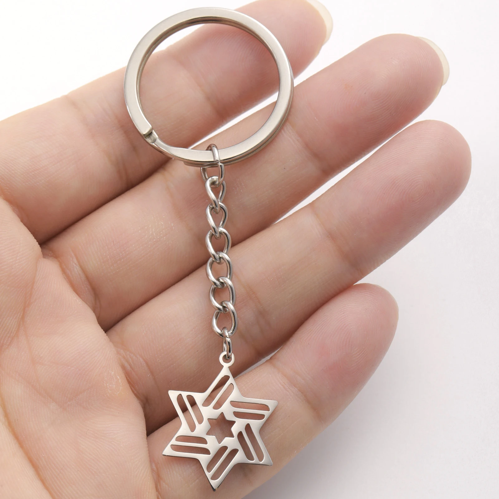 Lucktune Star of David Jewish Symbol Keychain Stainless Steel Hexagram Bible Pendant Key Chain for Women Men Jewelry Gift New In