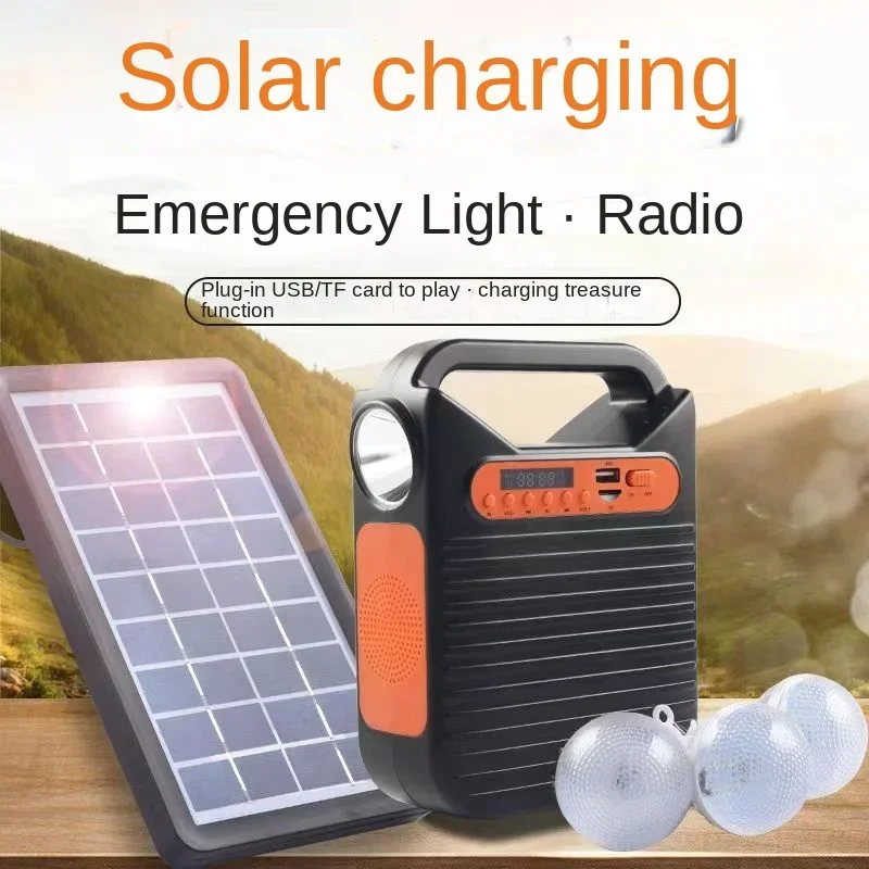 

391 Portable Solar Backup Power Supply with Radio, Small Audio Function, with 3 Emergency Bulbs for Outdoor Camping Emergency